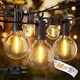 Brightown Outdoor String Lights, 50FT 25 G40 Bulbs Shatterproof Patio Lights, IP65 Waterproof Dimmable Hanging Connectable Globe LED Outdoor Lights for Backyard, Bistro, Porch, Deck, Balcony
