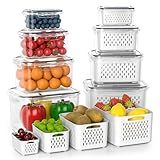 Fruit Storage Containers for Fridge with Removable Colander, 8 Pack Fruit Containers for Fridge with 2 Function Divider Plate, Airtight Storage Container to Keep Berry Fruit Fresh, Dishwasher Safe