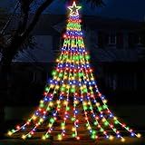 Christmas Decorations Star String Lights, 320 LEDs Outdoor Waterfall Tree Lights with 13" Topper Star, Plug in Waterproof Hanging Fairy Lights for Xmas New Year Holiday Party Yard Patio Decor