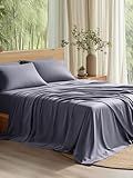 Bedsure Queen Sheet Set, Cooling Sheets for Queen Size Bed Set, Rayon Derived from Bamboo, Breathable & Soft, Deep Pocket Up to 16", Hotel Luxury Silky Bedding for Hot Sleepers, Dark Grey