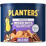 PLANTERS Mixed Nuts Unsalted, Party Snacks, Plant-Based Protein, 10.3 oz Canister