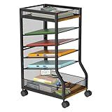 keomaisyto 6-Tier Standing File Organizer for Office Organization, Under Desk File Holder with Sliding Mesh Paper Letter Trays, Slim Rolling File Cart with Wheels for Home/Office/Study