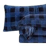 Elegant Comfort Luxuriously Soft 4-Piece Velvet Plush Flannel Sheet Set - Premium Quality - Cozy Warm, Anti-Static, Non Pilling Fuzzy Velvet Flannel Fleece Deep Pocket Sheet Set - Queen, Buffalo Blue