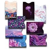 8 RFID Blocking Sleeves, Unique Designs and Arts in Purple, Anti-Theft Credit Card Holder, Credit Card Protector, Easy to Recognize, Sturdy and Perfect size for cards
