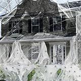 Nenrsl 1500 sqft Halloween Spider Webs Decorations with 100 Fake Spiders & 2Pcs 72*30 Inch Black Creepy Cloth,Super Realistic Cobwebs for Halloween Decor Indoor,Outdoor,Party,Garage Door Decorations