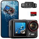 ODDV 5K30FPS Waterproof Action Camera with 64GB Card, IPX7 & 34FT Underwater Cameras, EIS 2.0 Stabilization, 2.4" Touch Screen, 2x1350mAh Batteries for Diving, Cycling, Outdoor Sports