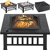 Yaheetech Multifunctional Fire Pit Table 32in Square Metal Firepit Stove Backyard Patio Garden Fireplace for Camping, Outdoor Heating, Bonfire and Picnic