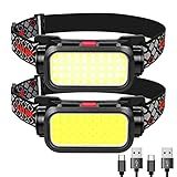 Headlamp Rechargeable, 1500 Lumens Wide Beam Led Headlamp, Lightweight Hard Hat Light, 4 Modes Lightbar Head lamp, Outdoor Waterproof Headlamps Flashlight for Camping, Fishing, Cycling (2 Packs)