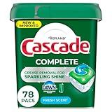 Cascade Complete Dishwasher Pods - Fresh Scent ActionPacs, Dishwasher Detergent, Dishwasher Soap, Detergent Pods, 78 Count