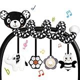 TSYAN Car Seat Toys for Babies 0-6 Months,Hanging Rattle Toys for Crib Mobile, Baby Spiral Hanging Stroller Black and White High Contrast Toys for Newborn 0 3 6 9 12 Months Baby Boys Girls (Bear)