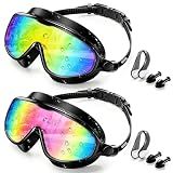Aegend Swim Goggles for Adult Youth - 2 Pack Wide View Anti-Fog Anti-UV Swimming Goggles for Men & Women (Aqua & Birght Rose)
