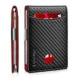 RUNBOX Red Wallet for Men Slim 11 Credit Card Holder Slots Leather Money Clip RFID Blocking Small Men's Wallet Bifold Minimalist Gift Box Carbon