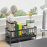 Cisily Black Sponge Holder for Kitchen Sink, Sink Caddy Organizer with High Brush Holder, Kitchen Countertop Organizers and Storage Essentials, Rustproof 304 Stainless Steel, Soap Dispenser Organize