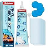 Bellisinno Vinyl Repair Kit, Waterproof and Transparent PVC Glue, Air Mattress Repair Patch Kit for Hot Tubs, Inflatables, PVC, ABS, EVA and Rubber Materials, 60ml