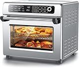 Electactic 25QT Air Fryer Toaster Oven Combo, 12-in-1 Large Convection Airfryer Oven with 70–450℉ Temperature Control & 60-Minute Timer, Bake, Roast & Broil, Fits 12″ Pizza, Stainless Steel (Silver)