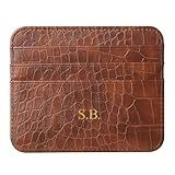 Personalisa Gold Silver Initial letters Credit Card Holder Wallet, PU Leather Ultra Slim Wallet, Thin Minimalist Credit Card Case Card Protector, Front Pocket Wallets for Men, Women (cro-brown)