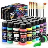 Acrylic Paint Set, 24 Colors (2 oz/Bottle) with 12 Art Brushes, Art Supplies for Painting Canvas, Wood, Ceramic & Fabric, Rich Pigments Lasting Quality for Beginners, Students & Professional Artist