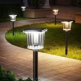 HIGH-POWER 2-in-1 Warm&Cold,3000/12000K 6 Pack Solar Pathway Lights,SUPER BRIGHT Solar Lights Outdoor IP65 Waterproof ,Up to 28 Hrs Solar Walkway Lights for Yard,Patio,Landscape,Sidewalk,Driveway,Lawn