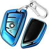 QBUC Key Fob Cover Full Protective Case, Key Fob Case for X1 /X3 /X5 /X6 and for Series 1/2 /5/7 Soft TPU Anti-dust Case Shell Keyless Remote Control (Blue)
