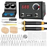FIRElood Wood Burning Tool, Wood Burner kit Pen 25~750℃, Wood Burning kit with Digital Thermometer Temperature Adjustable Temperature, 2 pyrographic Wood Burning pens, 30 Wood Burning Pen Tips