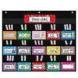 Classroom Jobs Pocket Chart - Heavy-Duty Student Responsibility Chart with 14 Pre-Made Job Cards & Magnetic Hooks, Teacher Classroom Management Tool for Preschool to Elementary