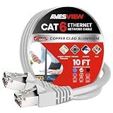 AvesView Shielded CAT 6 Ethernet Cable 10FT, Indoor High-Speed 10Gbps Snagless 10 FT Ethernet Cable (SFTP) for Internet, Router, Modem, Gaming, PlayStation, Xbox, POE Camera (White, 10FT)
