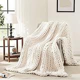 L'AGRATY Chunky Knit Blanket Throw,Soft Chenille Yarn Throw Blanket 50x60，Handmade Cable Knit Crochet Blanket,Large Knit Blankets Chunky Yarn,Rope Knot Throw Blanket for Couch Sofa Bed Home Decor