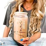 Personalized Tumbler Glass Bridesmaid Proposal, Future Mrs, Frosted Glass Tumbler, Bamboo Lid Coffee Cup, Maid Of Honor Gift, Name and Title (Frosted)