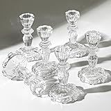 4.33" Tall Glass Candlestick Set of 6 Clear Crystal Candle Holders for Glass Taper Holder Decor for Wedding Birthday Party Christmas