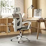 Sweetcrispy Office Computer Desk Chair with Footrest,Ergonomic High-Back Mesh Rolling Work Swivel Chairs with Wheels,Comfortable Lumbar Support,Comfy Arms for Home,Bedroom,Study,Student,Light Grey