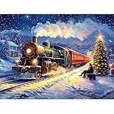 SENQAO Snow Train Diamond Art Kits for Adults,Christmas 5D Diamond Painting Kits for Beginners,Round Full Drill Gem Art for Adults,DIY Diamond Dots Paintings Picture Arts Craft for Home Decor 12x16in