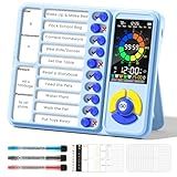 Mooking 5-in-1 Visual Timer, ADHD Tool for Kids|Adults, Visual Schedule for Kids with Autism, 12/24 Task Timer & Chore Chart Board, ADHD Tools with Daily Checklist for Home, School, Classroom - Blue