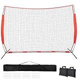16 x10ft Backstop Net, Sports Net Barrier with Handbag,Fix Ball Stop by 8 Spike&2 Sandbag,Sports Practice Barrier for Baseball,Lacrosse Train,Lacrosse Backstop for Backyard