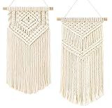 Dahey Small Macrame Wall Hanging 2 Pcs Woven Tapestry Wall Art Decor - Beautiful for Boho Home Bedroom Dorm College Classroom Decor, Apartment, Nursery, Party Decorations, 16.5" L x 10" W and 17.5"x 10"W