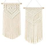Dahey Small Macrame Wall Hanging 2 Pcs Woven Tapestry Wall Art Decor - Beautiful for Boho Home Bedroom Dorm College Classroom Decor, Apartment, Nursery, Party Decorations, 16.5" L x 10" W and 17.5"x 10"W