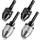 Honoson Keyless Drill Chuck Bit 1/4 Inch Hex Shank Keyless Drill Chuck Fast Change Converter Extension Screwdriver Adapter in 0.3-6.5 Mm, 0.3-3.6 mm for Tool Attachment(4 Pieces)