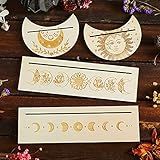 Blulu Wooden Tarot Card Stand Holder, 4 Pcs Moon Phase Altar Stand, Moon Shape Rectangle Card Display for Lenormand Oracle, Witch Divination Tools(Elegant Style)