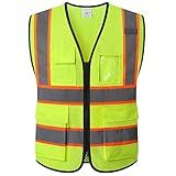 Ekkosafety Reflective Mesh Safety Vest for Men Women with 5 Pockets and Zipper Front High Visibility Mesh Vest Hi Vis Construction Work Vest,Meets ANSI/ISEA Standards(EK175-Yellow-L)