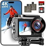 ODDV 4K60FPS 30MP Action Camera with Front LCD and Touch Rear Screens, Underwater Camera with 64GB Memory Card, 132FT Waterproof Camera, EIS, 5X Zoom, WiFi Remote Control（Black）