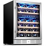 Kalamera 24 inch Wine Cooler, 46 Bottle - Dual Zone Built-in or Freestanding Fridge with Stainless Steel Reversible Glass Door, for Home, Kitchen, or Office.