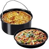 Abizarch 2Pcs Air Fryer Accessories, 8 Inch Air Fryer Pizza Cake Pan and Baking Cake Barrel Deep with Non-Stick Coating,Round Airfryer Baking Cake Pan Accessory Set