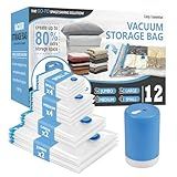 Cozy Essential Travel Vacuum Storage Bags with Portable Electric Pump, Vacuum Seal Space Saver Bags for Clothing and Luggage, 12 Pack