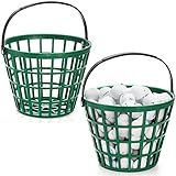 Bekith 2 Pack Plastic Golf Ball Basket, Golfball Container Ball Bucket with Handle, Holds 40-50 Balls, Green