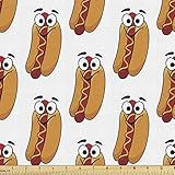Ambesonne Hot Dog Fabric by The Yard, Cheerful Characterized Food with Eyes and Smiling Frankfurter, Decorative Fabric for Upholstery and Home Accents, 3 Yards, Apricot Vermilion