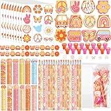 PerKoop 168 Pcs Groovy Party Favors Birthday Decorations Retro Boho Hippie Themed Two Groovy Mini Notebook Pencil Sticker Stamp Gift Goodie Bag for 60s 70s Peace Rainbow Daisy Prizes Piñata Fillers