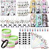 Abbylike 108 Pcs Panda Party Supplies Favors for Kids Include Drawstring Bags Keychain Panda Blowing Toy Headband Balloon Tumbler Pin Silicone Wristband Straws Stickers