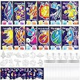 Geelin 24 Sets Solar System Suncatchers Outer Space Party Favor DIY Paint Window Art Space Suncatchers Craft Kits Planet Rocket Sun Catchers for Kids Birthday Party Gift School Classroom Decor
