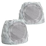 JMJEAN Outdoor Speakers Bluetooth Waterproof Patio TWS Connection Outdoor Bluetooth Speakers Wireless Solar Powered and Rechargeable Rock Speaker for Patio Pool,Backyard (Gray Marble, 2 Pack)