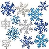 Whaline Snowflake Cut-Outs 48Pcs Glitter Blue Silver Snowflake Cutouts Double-Sided Holiday Cut-Outs with Glue Point for Winter Christmas Wonderland Frozen Party Home Decoration, Assorted Size