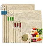 Reusable-Cotton-Mesh-Produce-shopping-Bags-Washable Eco Friendly Premium See Through Lightweight Net zero Bulk Bags for Veggie Fruit Vegetable Grocery Storage (9 Packs)
